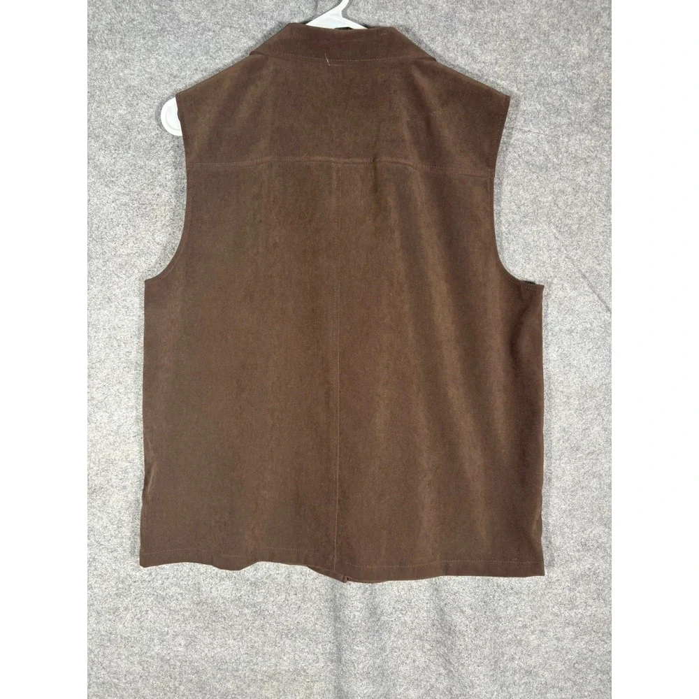 Talbots Womens Large Brown Faux Suede‎ Stretch Button Front Vest Lined Pocket L